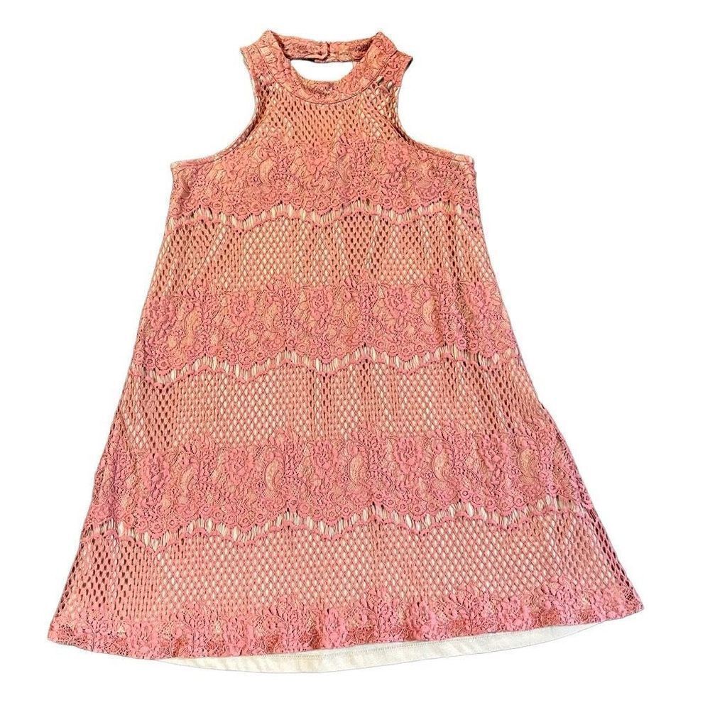 Dina Be Pink Rose Lace Halter MIDI Dress Small